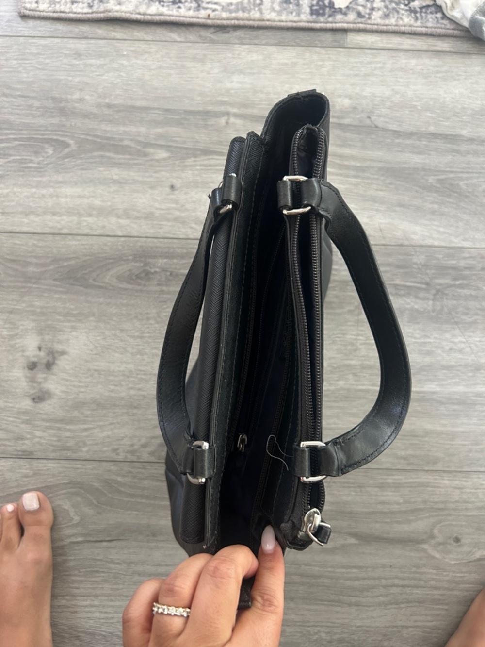 Tumi Black Saffiano Leather Crossbody Bag with Silver Hardware - Picture 8 of 16